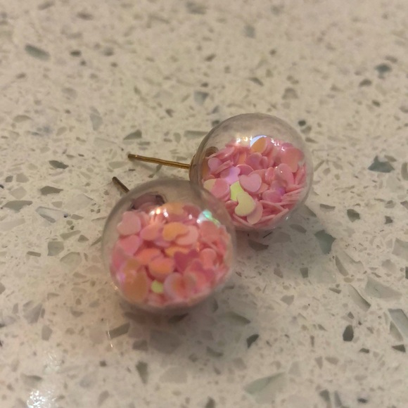 Earrings hearts globe sparkle iridescent stud ball - Picture 3 of 16